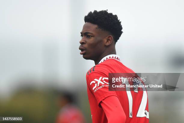 Musa of Manchester United U18s in action during the U18 Premier League match between Newcastle United U18s and Manchester United U18s at Newcastle...