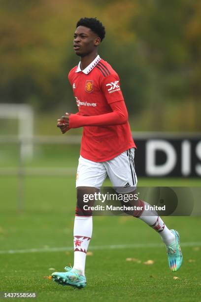 Musa of Manchester United U18s in action during the U18 Premier League match between Newcastle United U18s and Manchester United U18s at Newcastle...