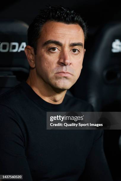 Xavi Hernandez head coach of FC Barcelona during the LaLiga Santander match between Valencia CF and FC Barcelona at Estadio Mestalla on October 29,...