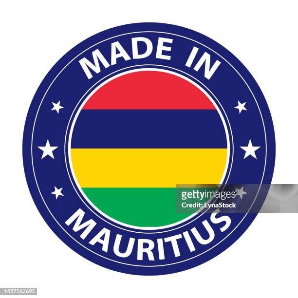 hergestellt in mauritius badge vektor. aufkleber mit sternen und nationalflagge. zeichen isoliert auf weißem hintergrund. - mauritius stock-grafiken, -clipart, -cartoons und -symbole