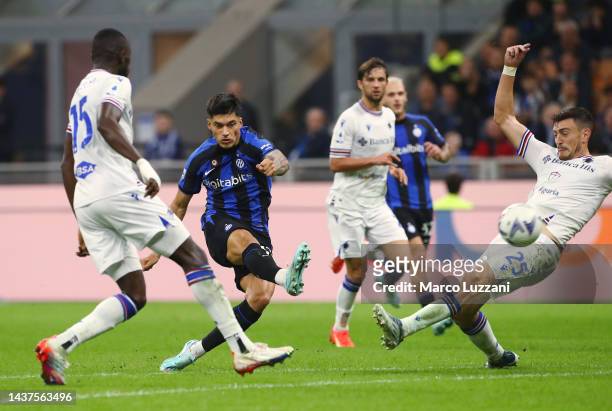 Joaquin Correa of FC Internazionale scores their team's third goal during the Serie A match between FC Internazionale and UC Sampdoria at Stadio...