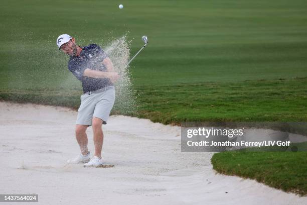 Branden Grace of Stinger GC plays a shot from a bunker during the semifinals of the LIV Golf Invitational - Miami at Trump National Doral Miami on...
