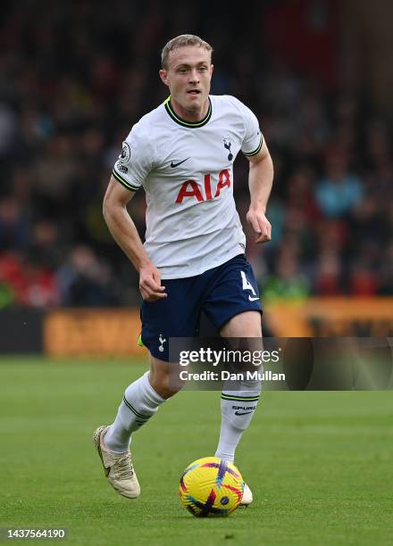 Oliver Skipp of Tottenham Hotspur controls the ball during the Premier League match between AFC Bournemouth and Tottenham Hotspur at Vitality Stadium...