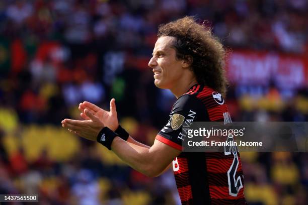 David Luiz of Flamengo reacts during the final of Copa CONMEBOL Libertadores 2022 between Flamengo and Athletico Paranaense at Estadio Monumental...