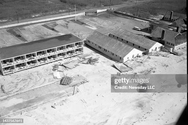 Aerial view of the damage done to a motel on the shore directly south of the village of Southampton, New York, after Hurricane Donna on September 13,...