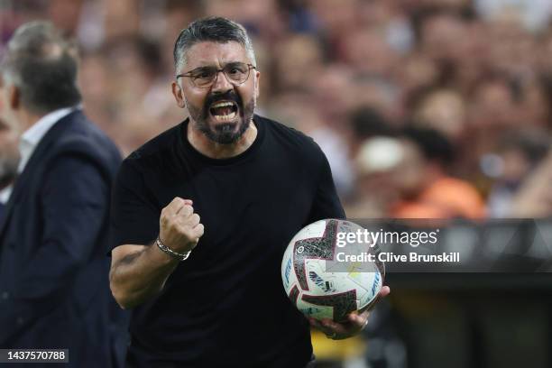 Gennaro Gattuso, Head Coach of Valencia CF reacts during the LaLiga Santander match between Valencia CF and FC Barcelona at Estadio Mestalla on...