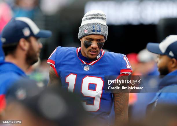 Kenny Golladay of the New York Giants in action against the Chicago Bears at MetLife Stadium on October 02, 2022 in East Rutherford, New Jersey. The...