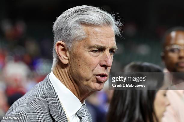 Philadelphia Phillies President of Baseball Operations Dave Dombrowski looks on before Game Two of the 2022 World Series between the Philadelphia...