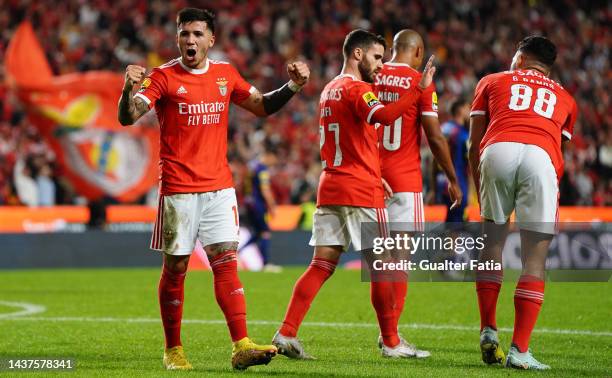 Enzo Fernandez of SL Benfica celebrates after scoring a goal during the Liga Portugal Bwin match between SL Benfica and GD Chaves at Estadio da Luz...