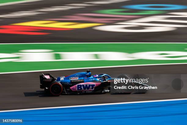 Fernando Alonso of Spain driving the Alpine F1 A522 Renault on track during qualifying ahead of the F1 Grand Prix of Mexico at Autodromo Hermanos...