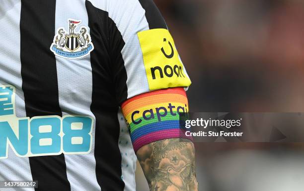 The Rainbow Laces campaign Captain's Arm band of Newcastle United full back Kieran Trippier during the Premier League match between Newcastle United...