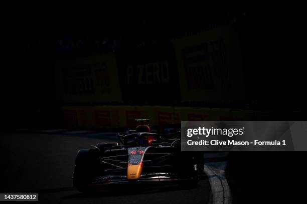 Sergio Perez of Mexico driving the Oracle Red Bull Racing RB18 on track during qualifying ahead of the F1 Grand Prix of Mexico at Autodromo Hermanos...