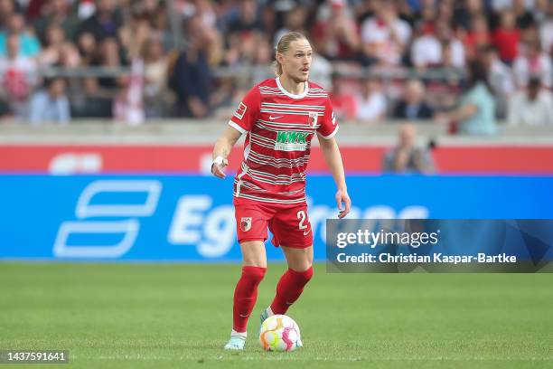 Fredrik Jensen of FC Augsburg in action during the Bundesliga match between VfB Stuttgart and FC Augsburg at Mercedes-Benz Arena on October 29, 2022...