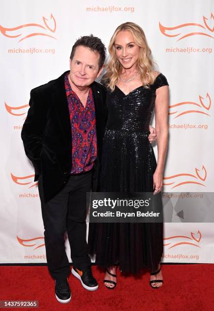 Michael J. Fox and Tracy Pollan attend the 2022 A Funny Thing Happened On The Way To Cure Parkinson's at Cipriani South Street on October 29, 2022 in...