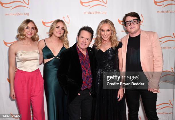 Schuyler Fox, Aquinnah Fox, Michael J. Fox, Tracy Pollan and Sam Michael Fox attend the 2022 A Funny Thing Happened On The Way To Cure Parkinson's at...