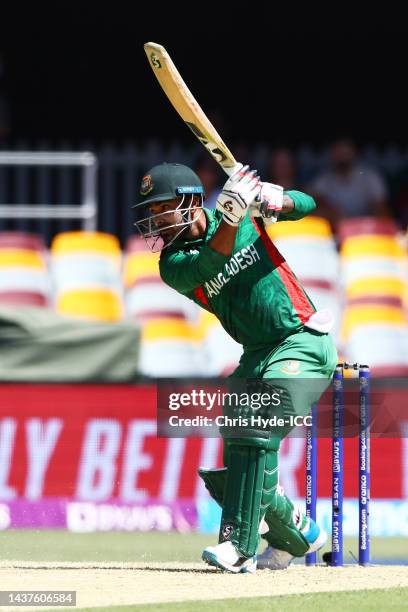 Litton Das of Bangladesh bats during the ICC Men's T20 World Cup match between Bangladesh and Zimbabwe at The Gabba on October 30, 2022 in Brisbane,...