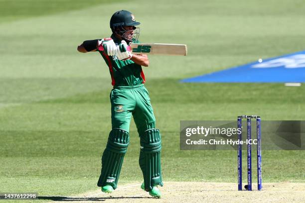 Afif Hossain of Bangladesh bats during the ICC Men's T20 World Cup match between Bangladesh and Zimbabwe at The Gabba on October 30, 2022 in...