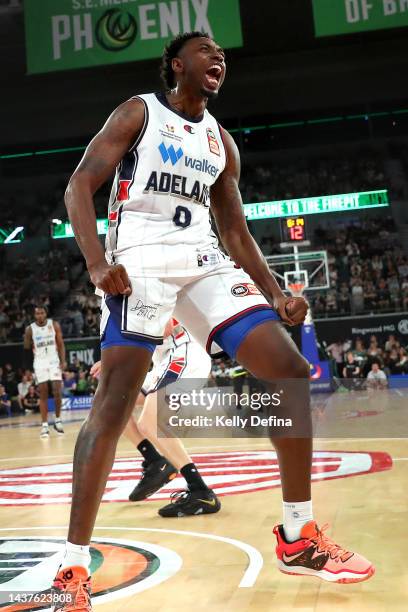 Robert Franks of the 36ers celebrates during the round five NBL match between South East Melbourne Phoenix and Adelaide 36ers at John Cain Arena, on...