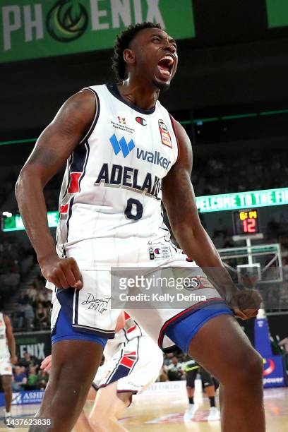 Robert Franks of the 36ers celebrates during the round five NBL match between South East Melbourne Phoenix and Adelaide 36ers at John Cain Arena, on...
