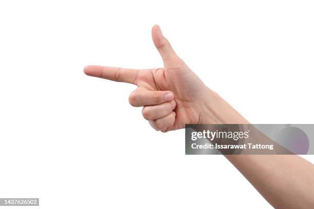 abstract young woman's hand on white background - hand pointing ストックフォトと画像