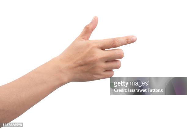 abstract young woman's hand on white background - finger tablet stock-fotos und bilder