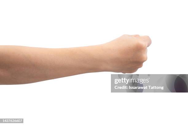 close up asian female hand show stranglehold, arm and hand isolated on a white background - forearm stock pictures, royalty-free photos & images