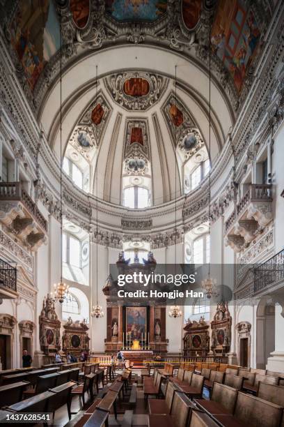 interior structure and decoration of salzburg cathedral, austria. - domplatz salzburg stock pictures, royalty-free photos & images