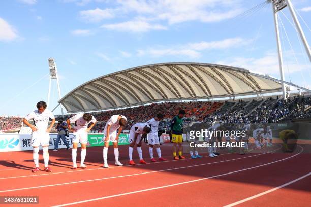 Oita Trinita Players the J.LEAGUE J.LEAGUE J1/J2 Playoff first round between Roasso Kumamoto and Oita Trinita at Egao Kenko Stadium on October 30,...