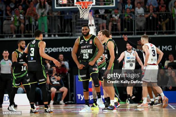 Alan Williams of the Phoenix reacts during overtime in the round five NBL match between South East Melbourne Phoenix and Adelaide 36ers at John Cain...