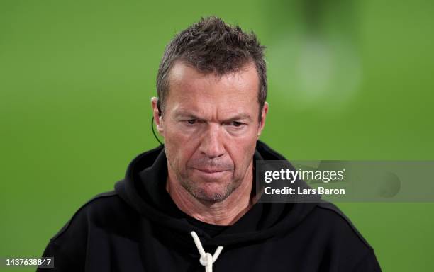 Tv expert Lothar Matthäus is seen during the Bundesliga match between Eintracht Frankfurt and Borussia Dortmund at Deutsche Bank Park on October 29,...