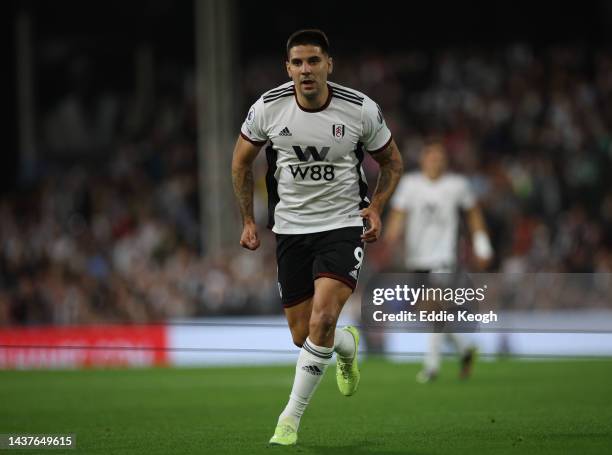 Aleksandar Mitrovic of Fulham FC during the Premier League match between Fulham FC and Everton FC at Craven Cottage on October 29, 2022 in London,...