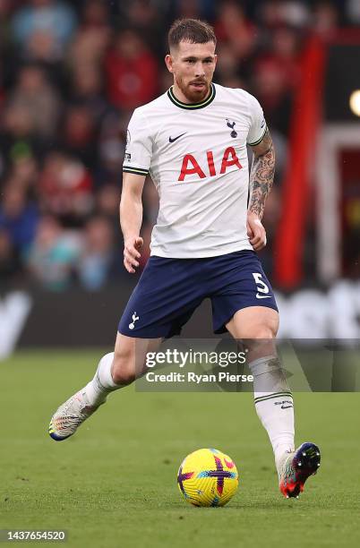Pierre-Emile Hojbjerg of Tottenham Hotspur passes the ball during the Premier League match between AFC Bournemouth and Tottenham Hotspur at Vitality...