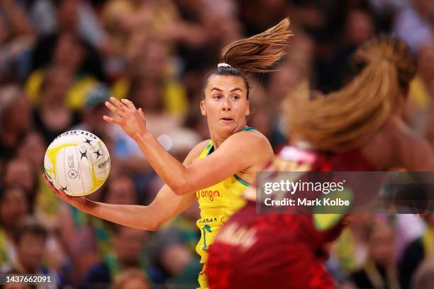 Maddy Proud of Australia catches a pass during game two of the International Test series between the Australia Diamonds and the England Roses at...