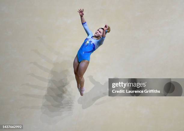 Yuliia Kasianenko of Team Ukraine competes on Floor during Women's Qualification on Day Two of the FIG Artistic Gymnastics World Championships at M&S...