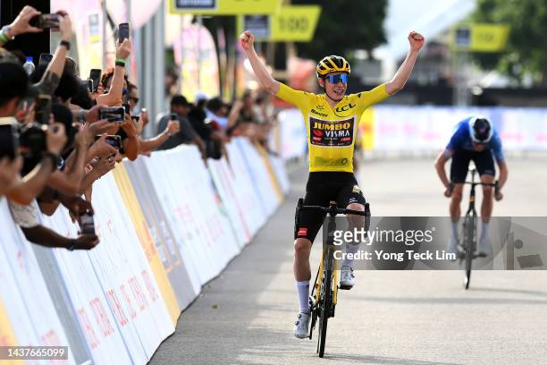 Jonas Vingegaard Rasmussen of Denmark and Team Jumbo-Visma celebrates winning the Tour de France Prudential Singapore Criterium on October 30, 2022...