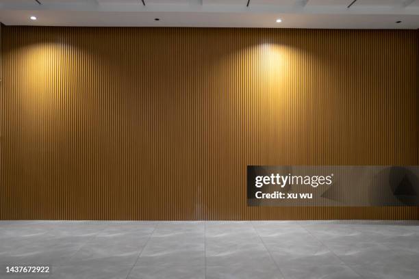 modern minimalist office hall interior decoration - wood wall foto e immagini stock