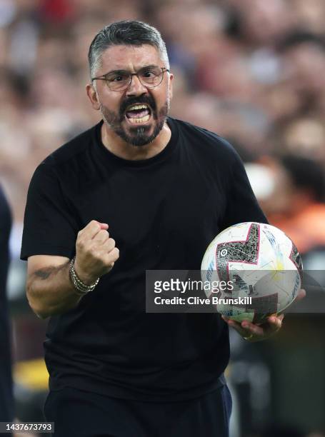 Gennaro Gattuso, Head Coach of Valencia CF reacts during the LaLiga Santander match between Valencia CF and FC Barcelona at Estadio Mestalla on...