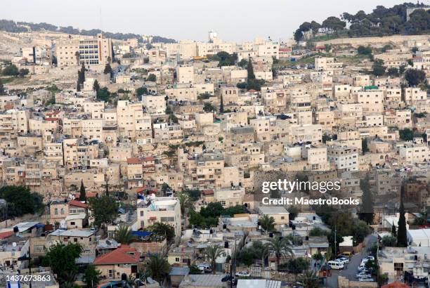 panoramic view of the village of silwan in east jerusalem. - israel city stock pictures, royalty-free photos & images