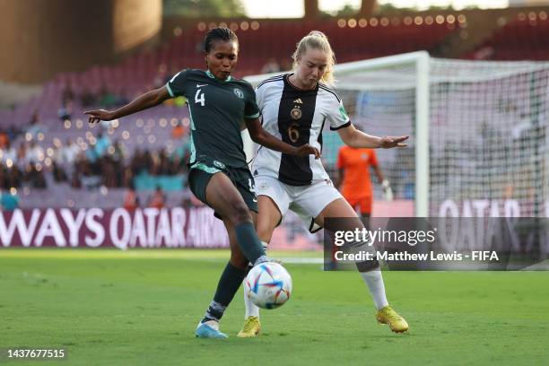 Mary Aderemi of Nigeria and Mathilde Janzen of Germany battle for the ball during the FIFA U-17 Women's World Cup Third Place match between Nigeria...