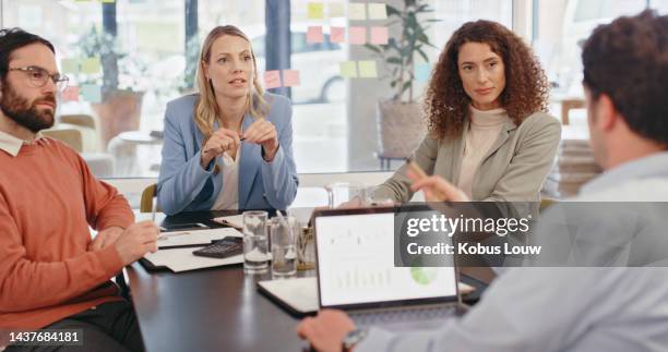 planning, strategy and coaching with business people in meeting and laptop for coaching, training and teamwork. goals, collaboration and research with employee working on project management idea - project management stock pictures, royalty-free photos & images