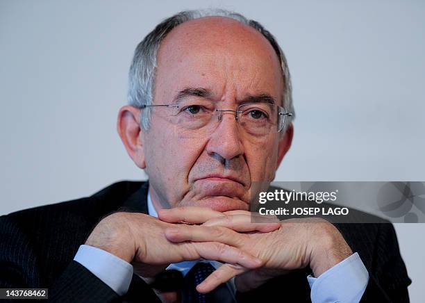 Bank of Spain's governor Miguel Angel Fernandez Ordonez gives a press conference following a governing council meeting of the European Central Bank...