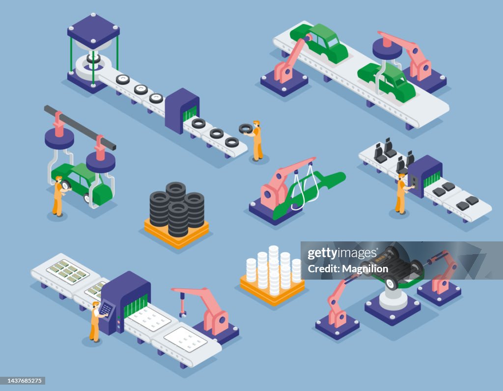 Electric Car Factory Isometric Vector