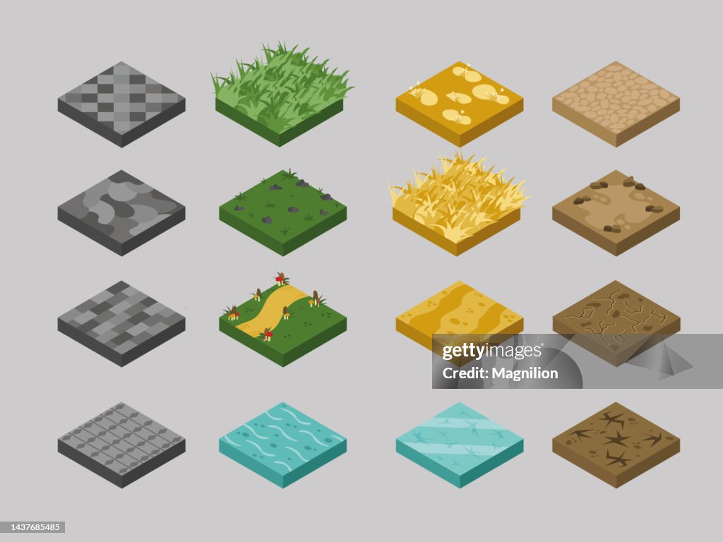Blocks of Different Soil Isometric Elements For Landscape