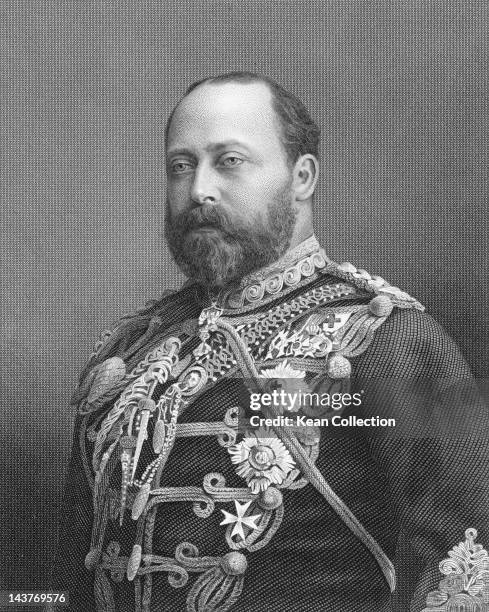 King Edward VII of England whilst Prince of Wales, circa 1880. An engraving by E. Stodart from a photograph by W. & D. Downey.