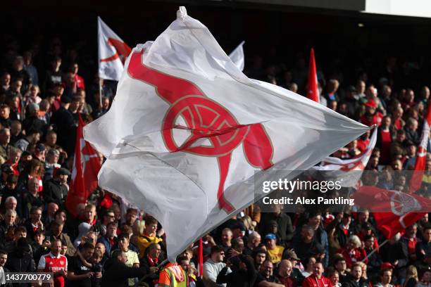 Flags wave during the Premier League match between Arsenal FC and Nottingham Forest at Emirates Stadium on October 30, 2022 in London, England.