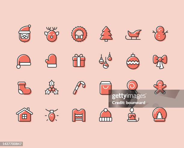 bildbanksillustrationer, clip art samt tecknat material och ikoner med christmas line icons. editable stroke. - stickad mössa