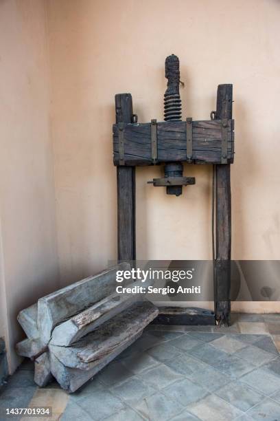 antique wine press - wooden wine press stock pictures, royalty-free photos & images