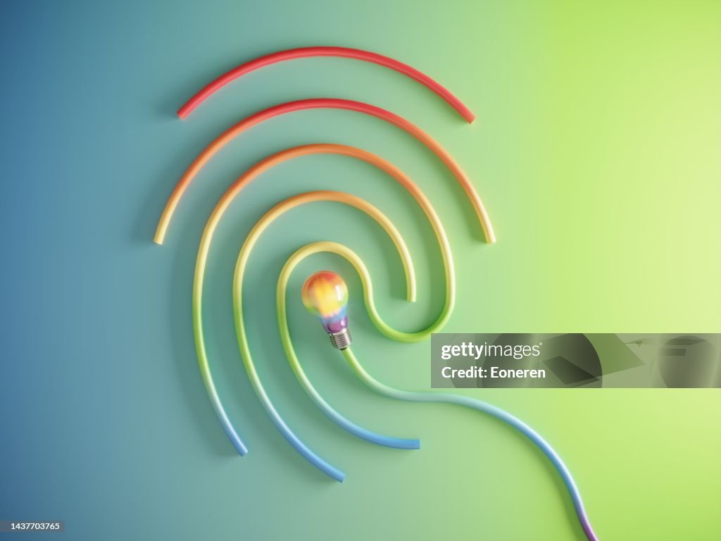 Multi colored fingerprint with glowing lightbulb