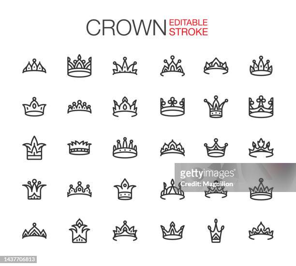 stockillustraties, clipart, cartoons en iconen met crown icons set editable stroke - crown headwear