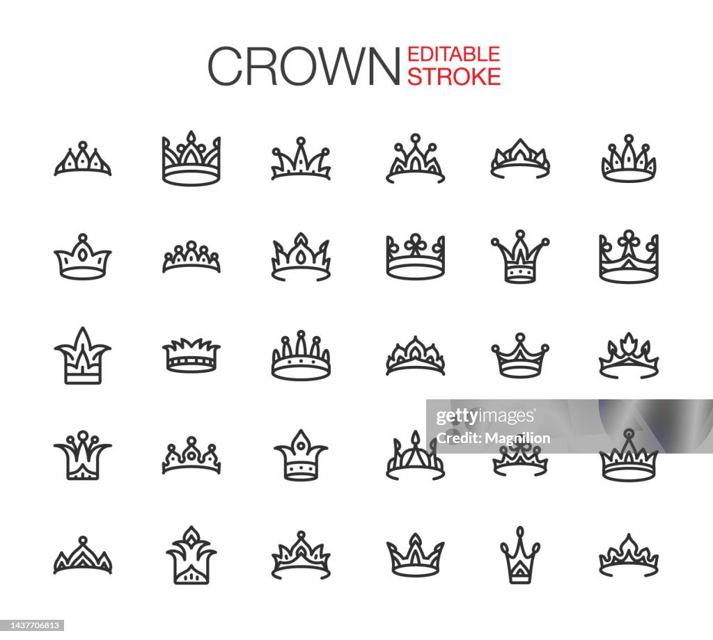 Crown Icons Set Editable Stroke